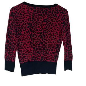 Modern Preppy Corp Goth VTG Express Red & Black Leopard Cropped Cardigan M